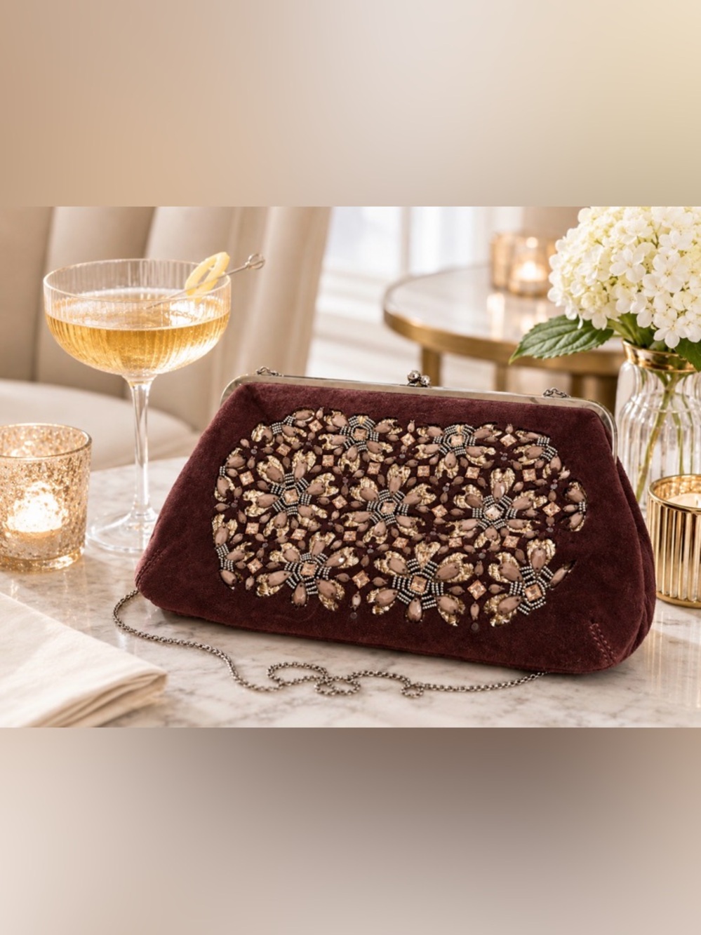 Chico's Embellished Brien Beaded Clutch/ shoulder clutch
